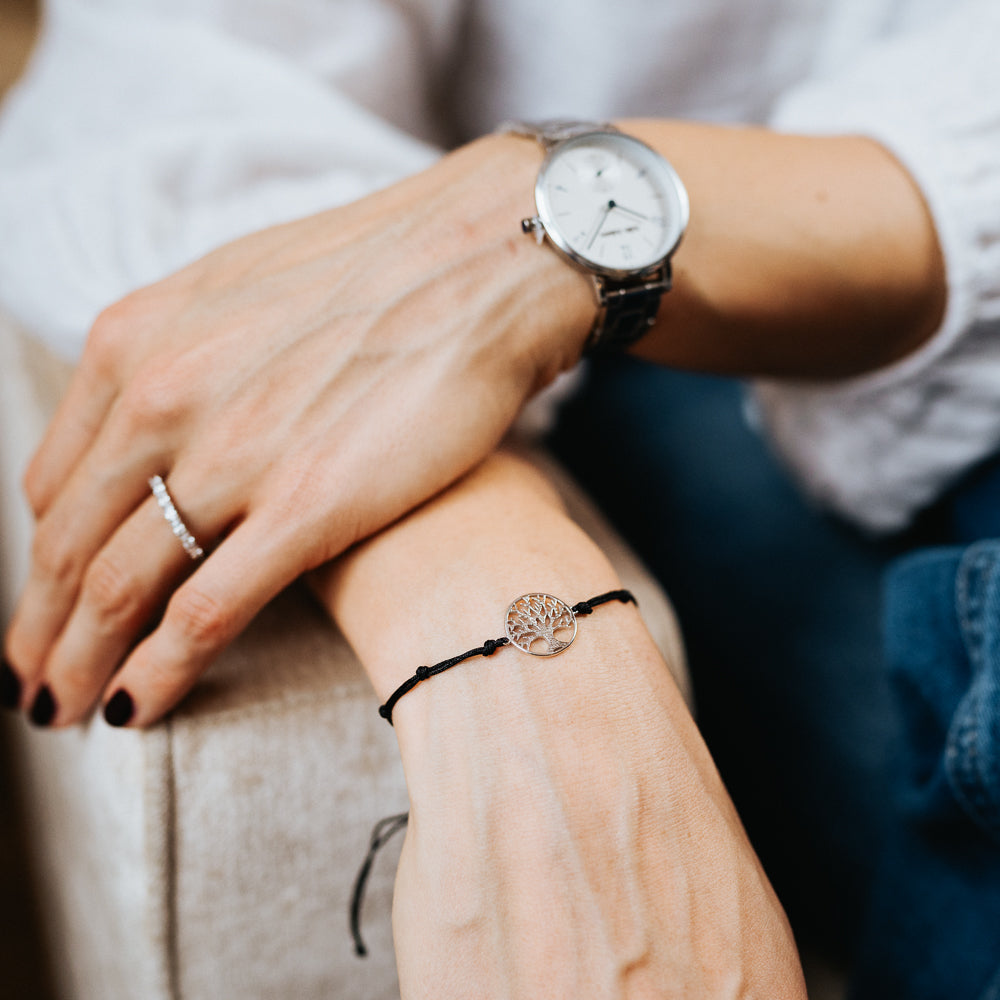 Julie Julsen, Armband aus Stoff in schwarz mit LEBENSBAUM silber, one-size