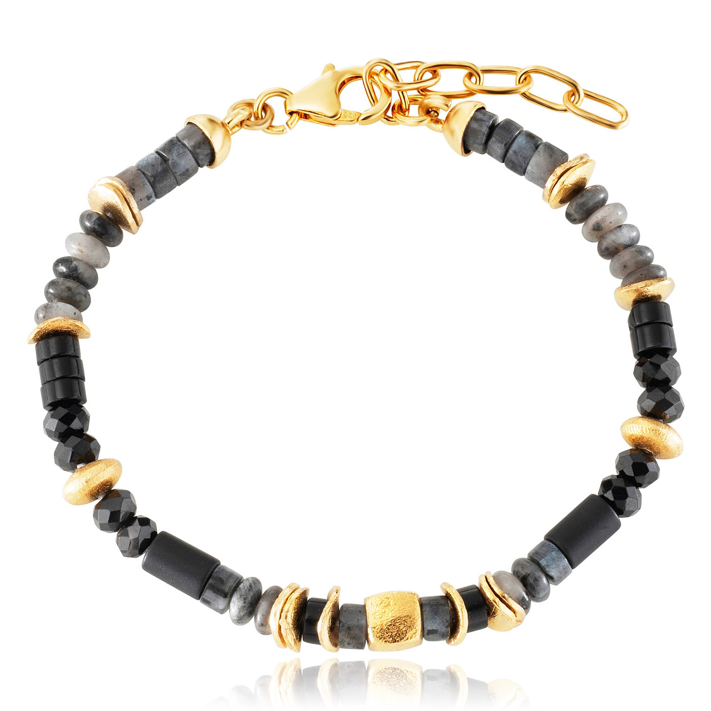 Julie Julsen Loving Stones, Armband aus schwarzen Edelsteinen -Achat, Labradorit, Achat, Spinell