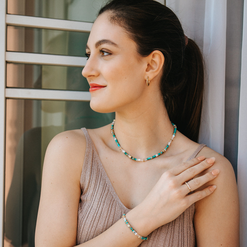 Julie Julsen Loving Stones, Kette aus türkisen Edelsteinen -Jaspis,Türkis,Howlith,Kristall,Moosachat