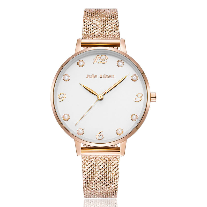 Julie Julsen Damen Armbanduhr weißes mm mit PEARL Ziffernblatt rosé 36