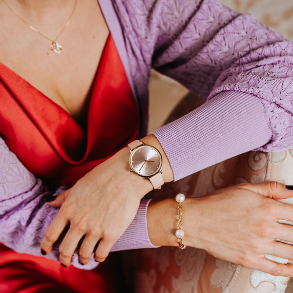 Julie Julsen Uhr, Color Blush, Lederband cremerosa, 16 Zirkonia, 30m
