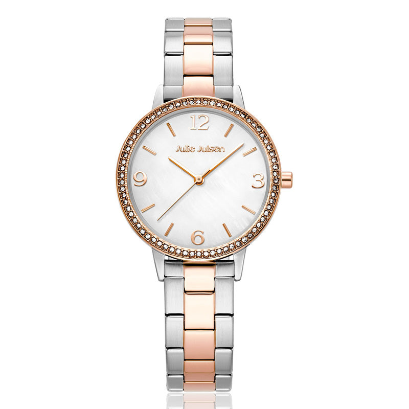 Julie Julsen Damen Armbanduhr 34 mm silber-rosé perlmutt-weißes Ziffer
