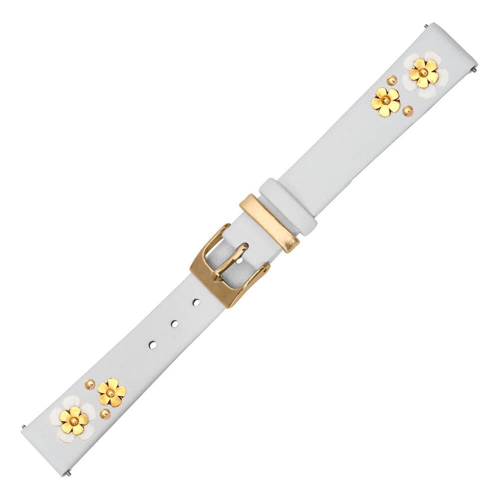 JULIE JULSEN LEDERBAND WEISS mit BLUMEN / V-GOLD >PIN SYSTEM< Uhrenarmbänder Julie Julsen Default Title