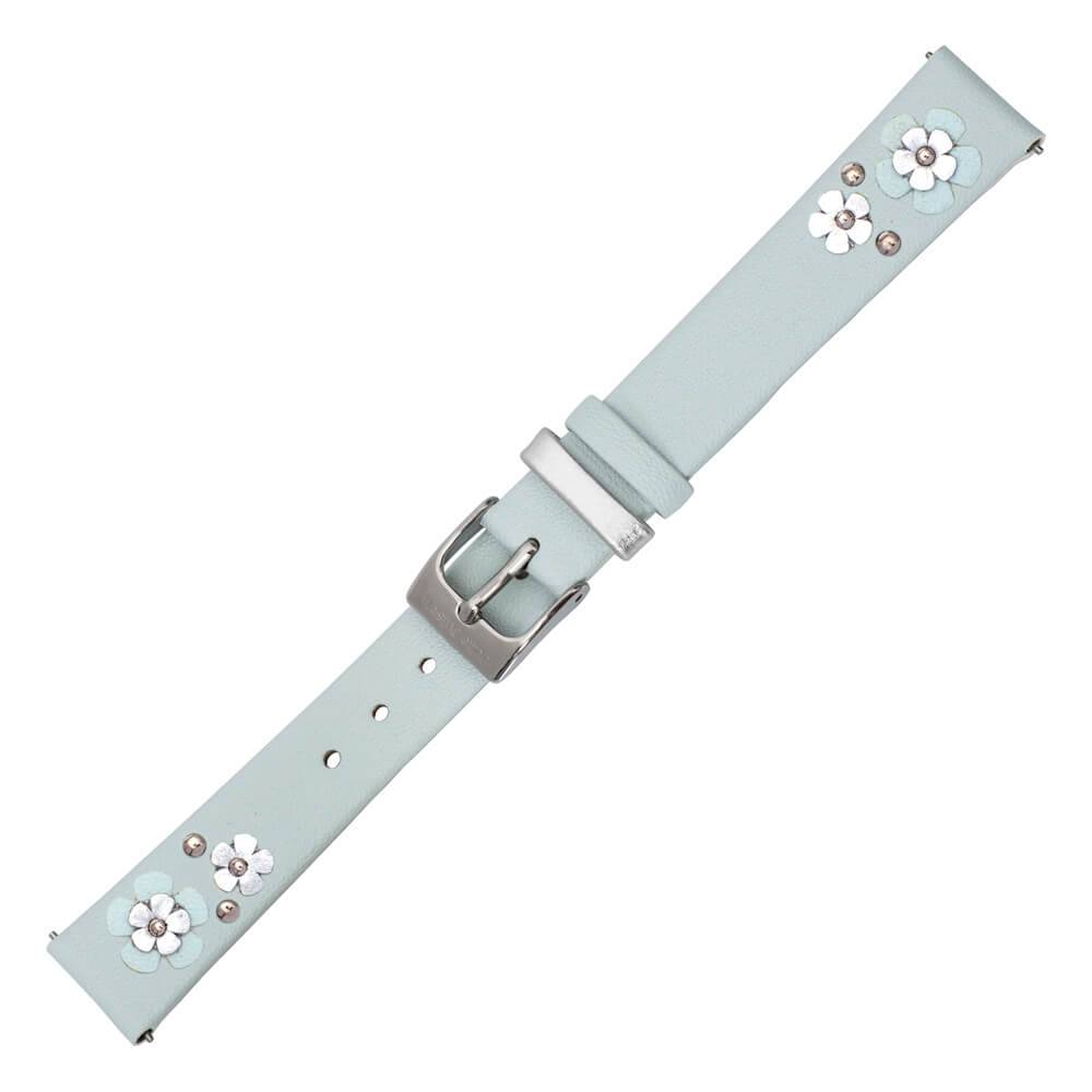 JULIE JULSEN LEDERBAND HELLBLAU mit BLUMEN / V-STAHL >PIN SYSTEM< Uhrenarmbänder Julie Julsen Default Title