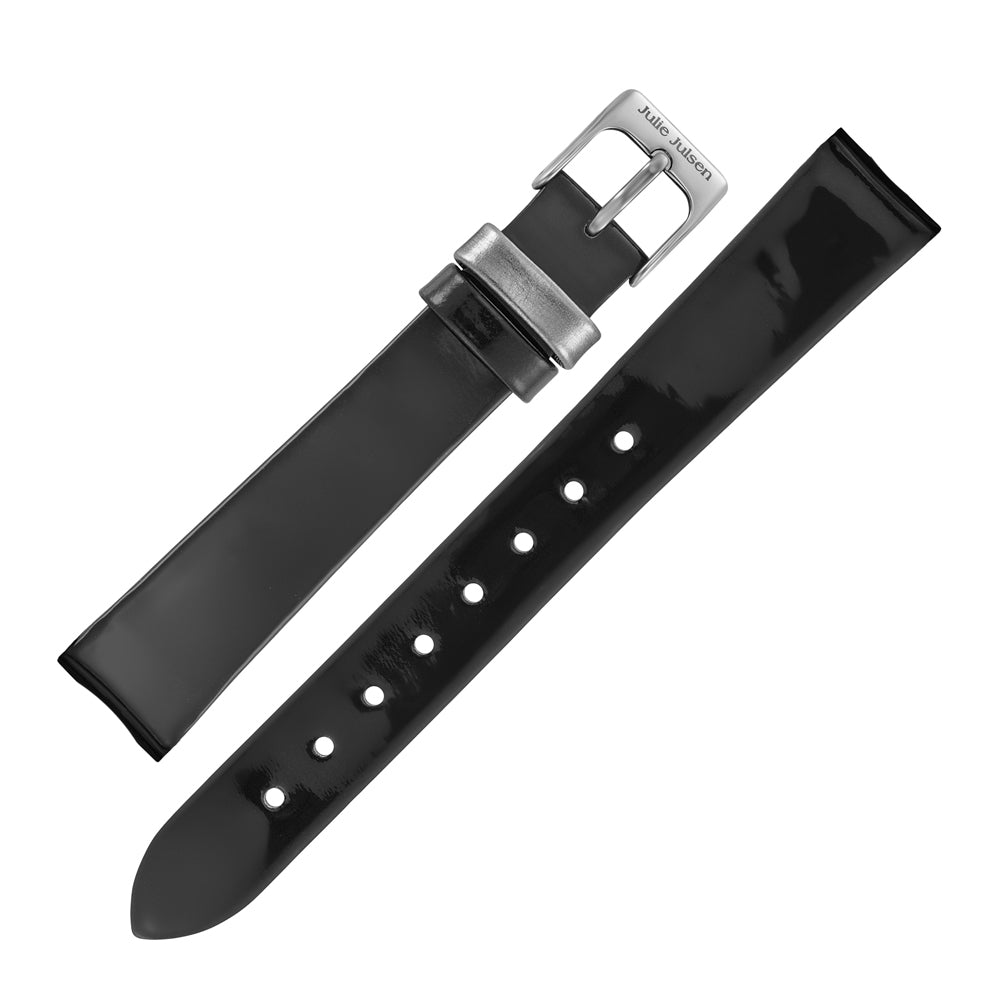 JULIE JULSEN LACKLEDERBAND SCHWARZ / V-STAHL >PIN SYSTEM< Uhrenarmbänder Julie Julsen Default Title