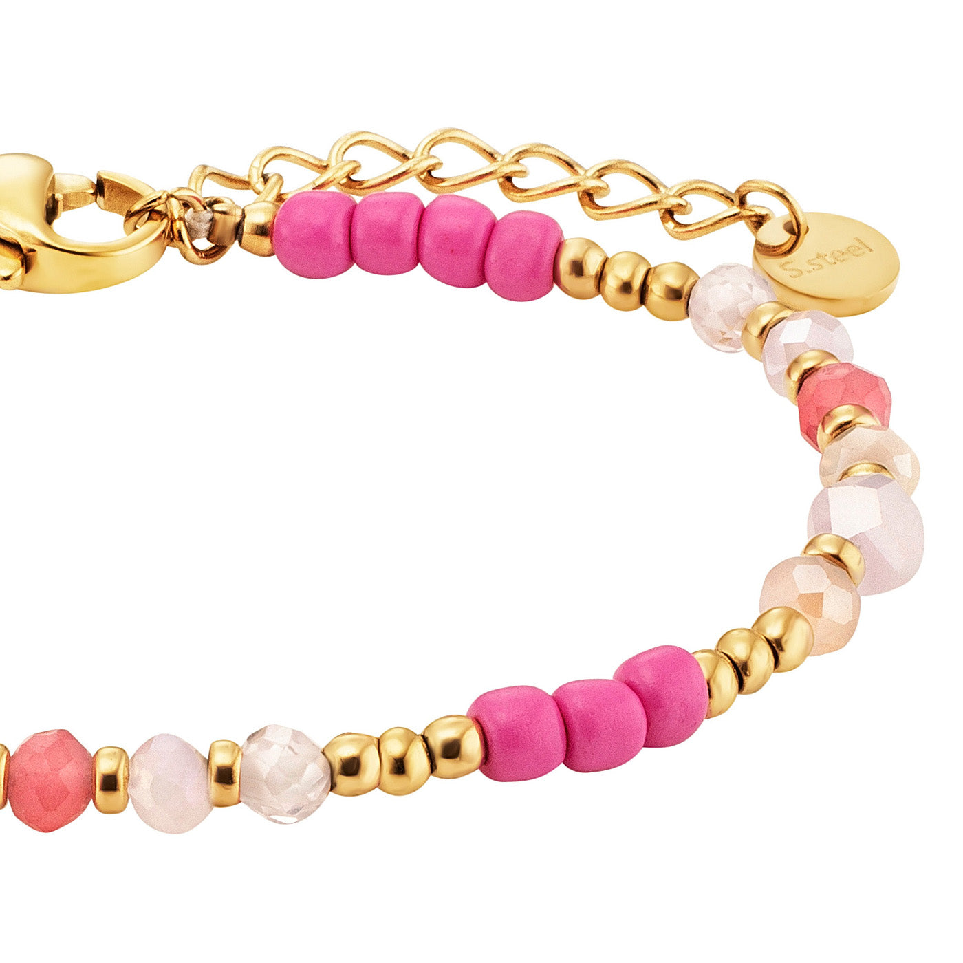 Julie Julsen KIDS Armband Edelstahl vergoldet mit pinken Glasperlen