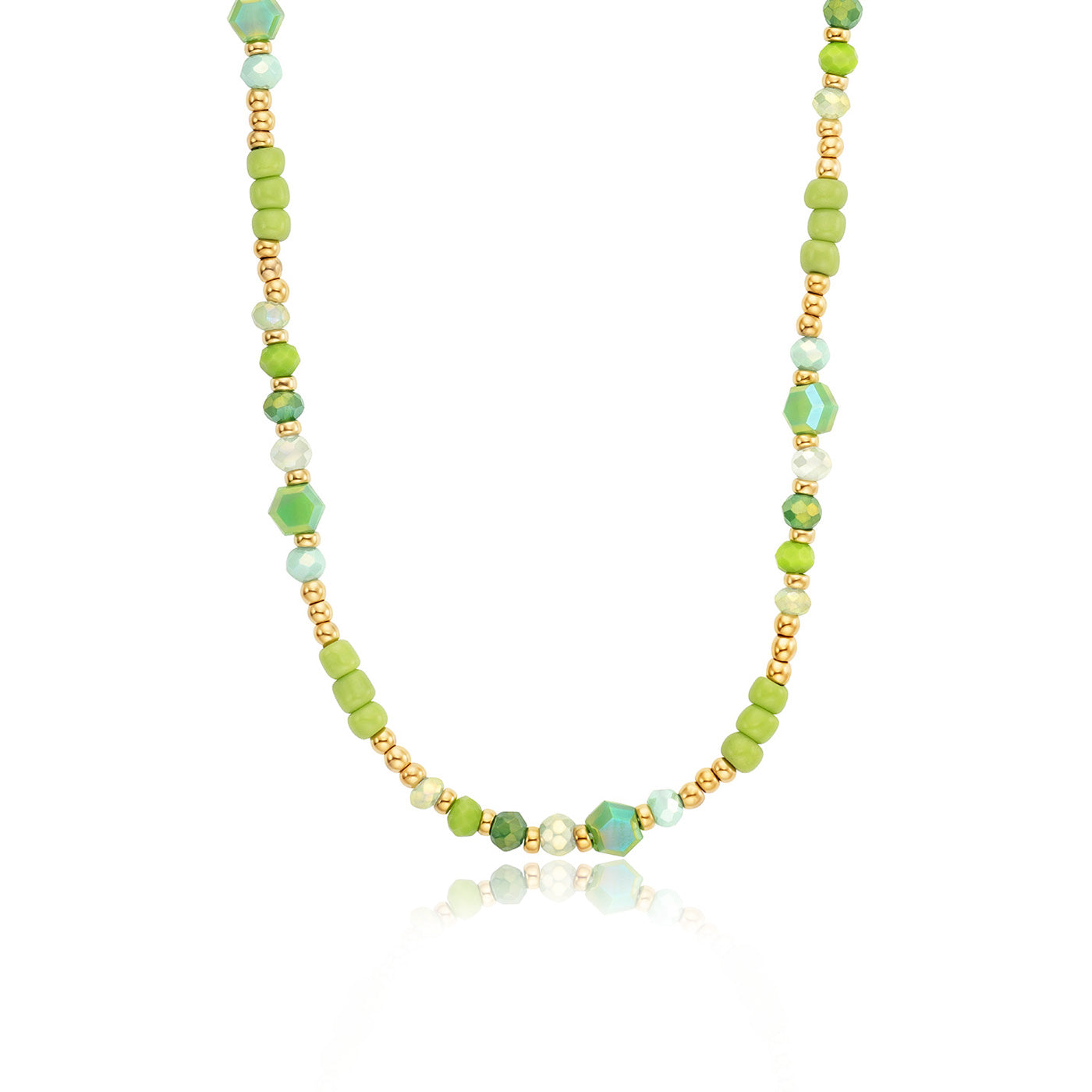 Julie Julsen KIDS Halskette Edelstahl vergoldet mit grünen Glasperlen