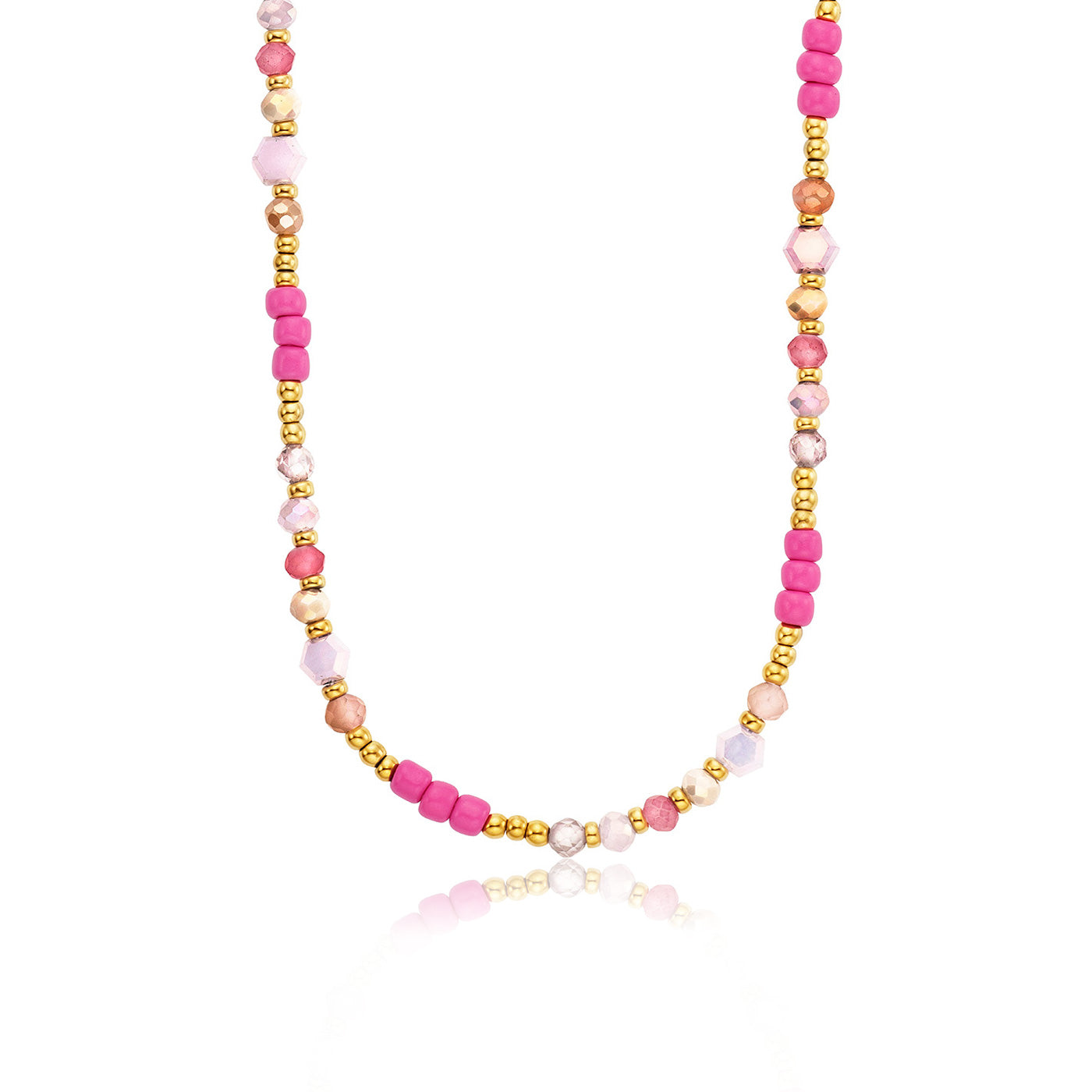 Julie Julsen KIDS Halskette Edelstahl vergoldet mit pinken Glasperlen