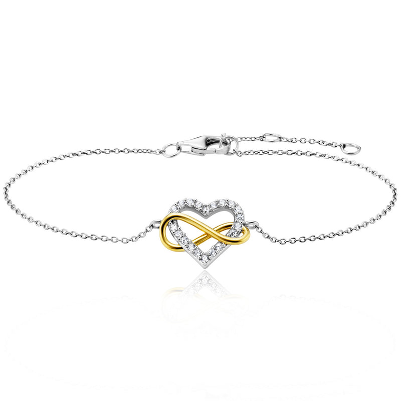 Julie Julsen Armband INFINITY HEART bicolor mit 20 weiße Zirkonia