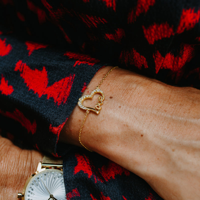 Julie Julsen Armband HEART LOVE vergoldet mit 10 weiße Zirkonia