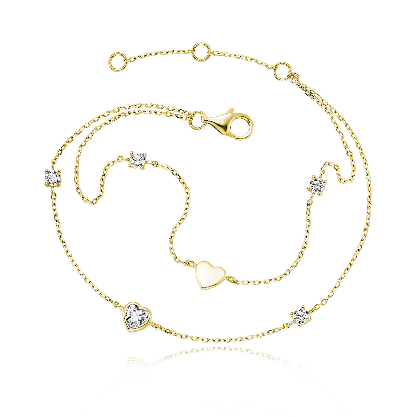 Julie Julsen Armband DOUBLE 2-reihig Silber vergoldet mit 5 weißen Zirkonia