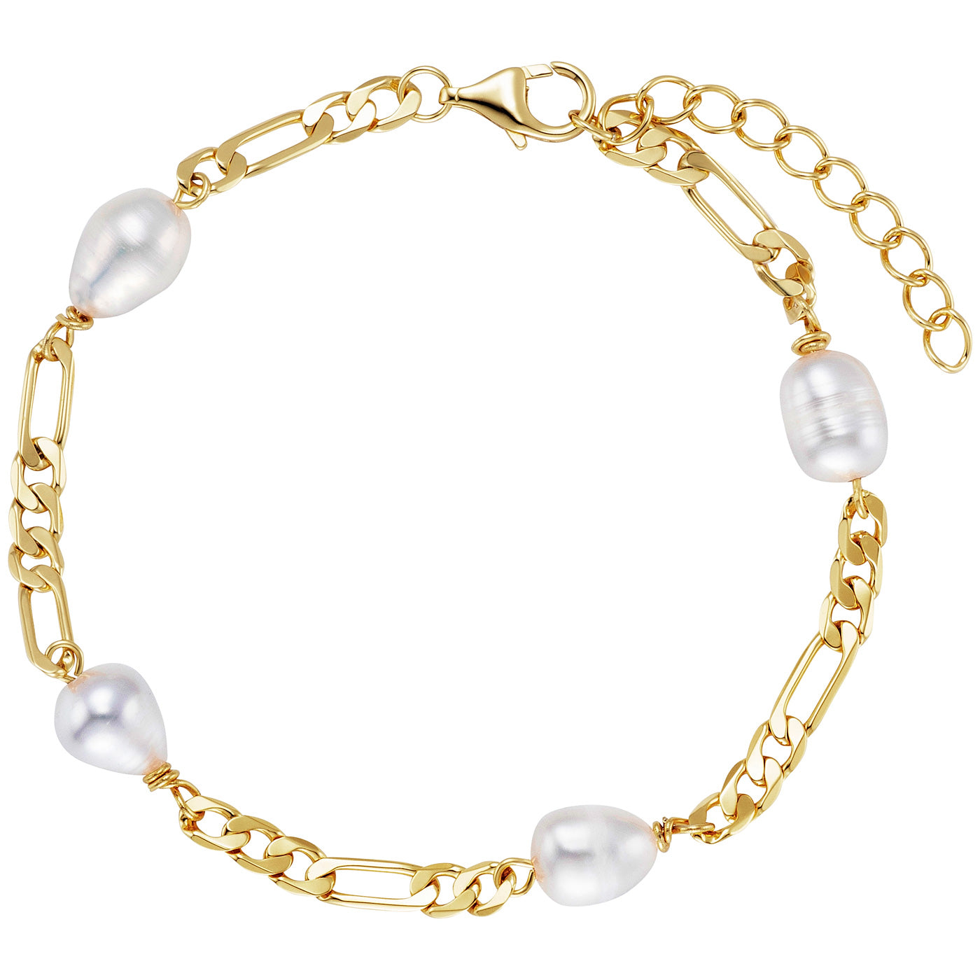 Julie Julsen Figaroarmband PEARLS Silber vergoldet mit 4 weißen Süßwasserperlen