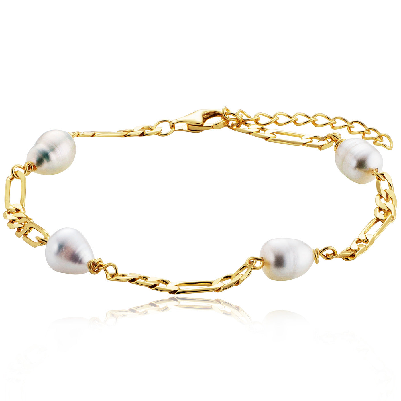Julie Julsen Figaroarmband PEARLS Silber vergoldet mit 4 weißen Süßwasserperlen