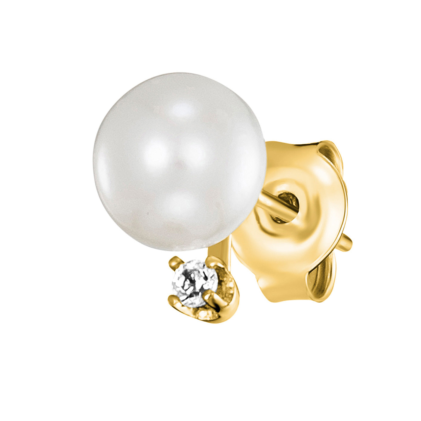 Julie Julsen Ohrstecker PEARL vergoldet mit 2 Zirkonia und 2 Süßwasserperlen