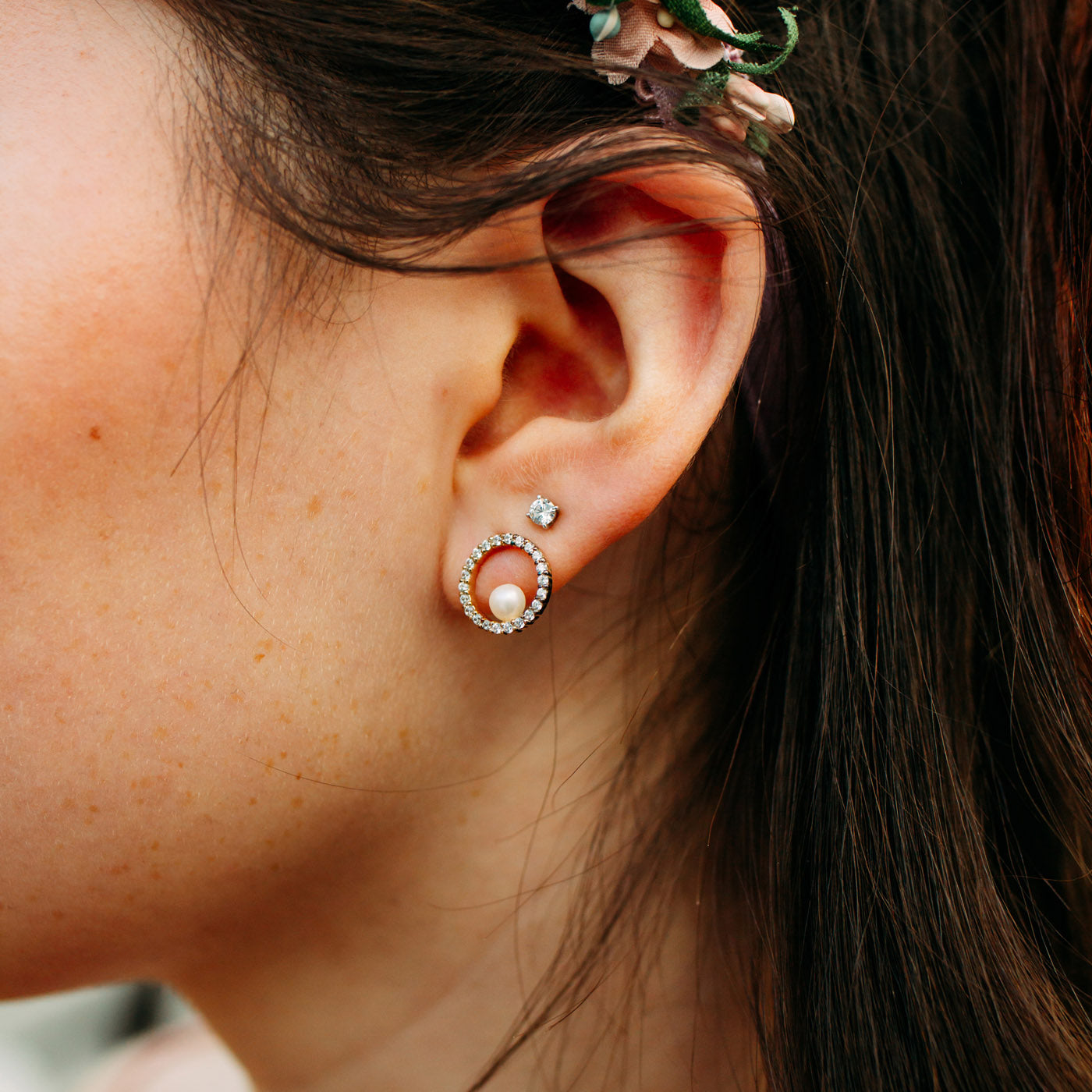 Julie Julsen Ohrstecker ROUND silber mit 2 Zirkonia