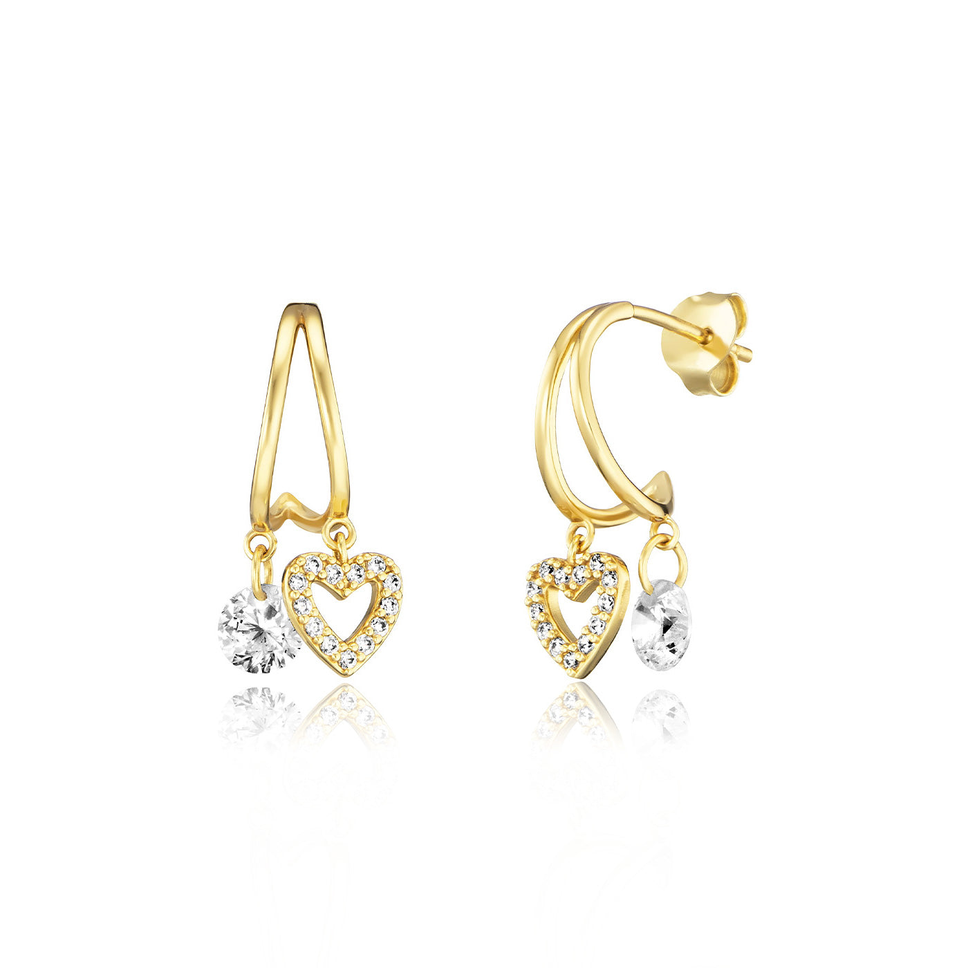 Julie Julsen Ohrstecker HEART Silber vergoldet mit 28 weißen Zirkonia