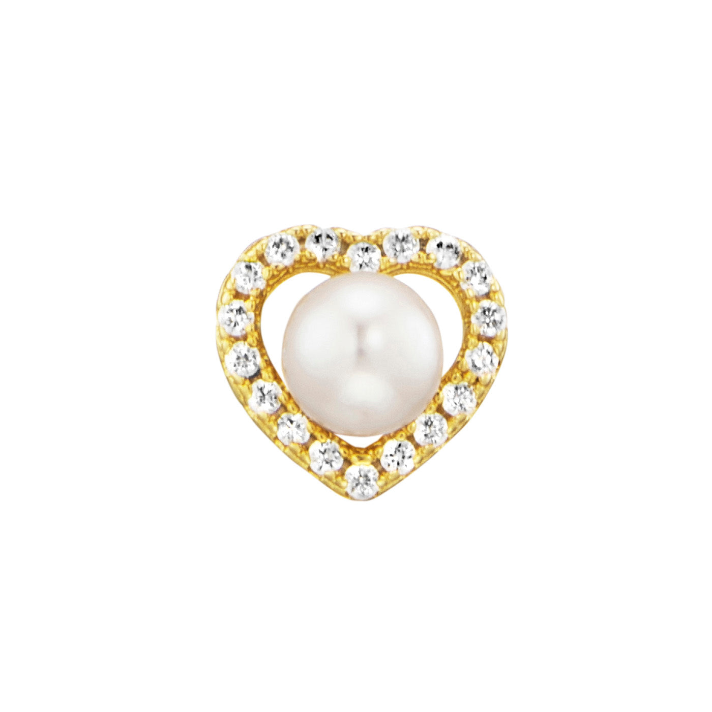 Julie Julsen Ohrstecker HEART PEARL vergoldet mit 36 weiße Zirkonia