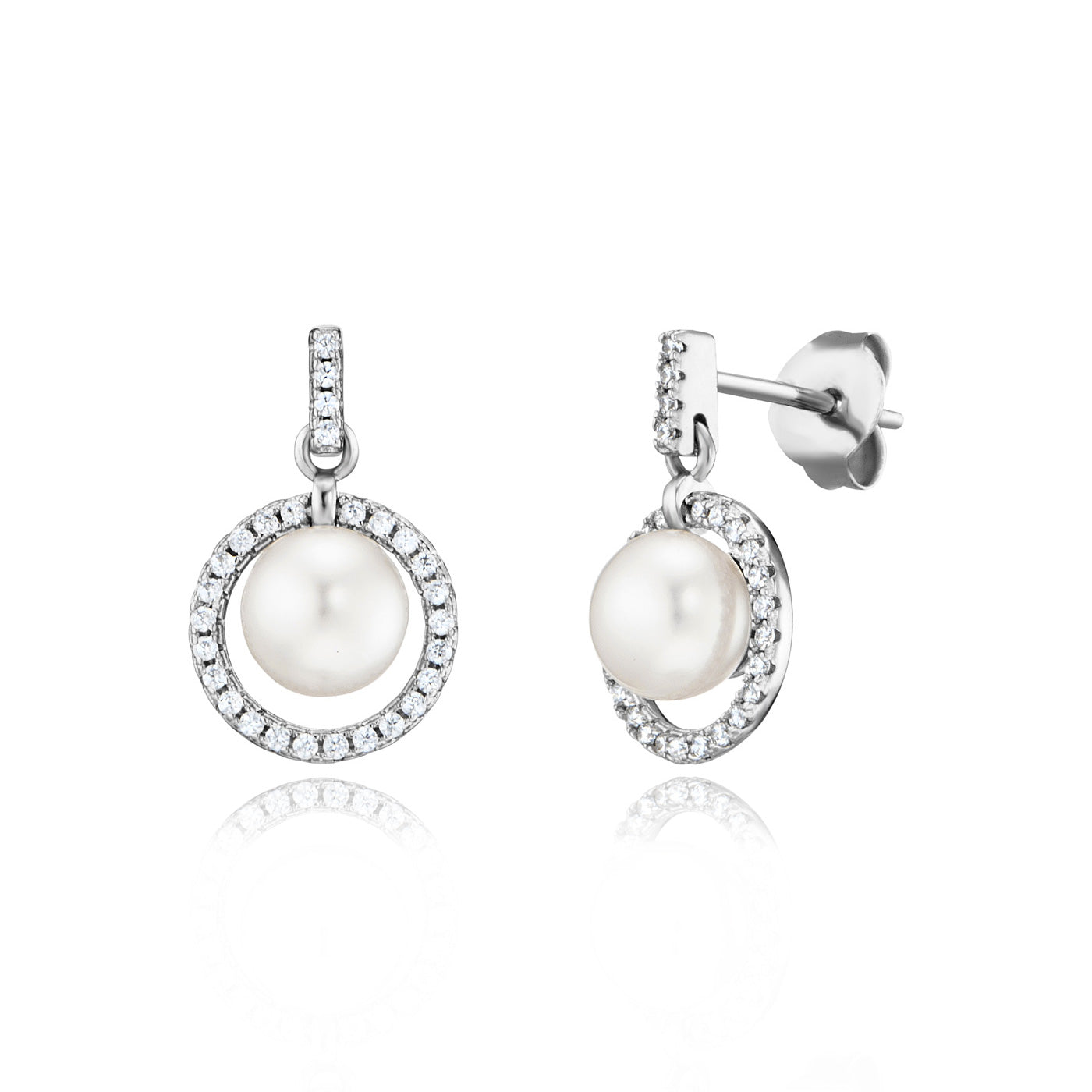 Julie Julsen Ohrstecker CIRCLE PEARL silber mit 58 weiße Zirkonia