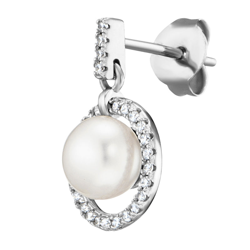 Julie Julsen Ohrstecker CIRCLE PEARL silber mit 58 weiße Zirkonia