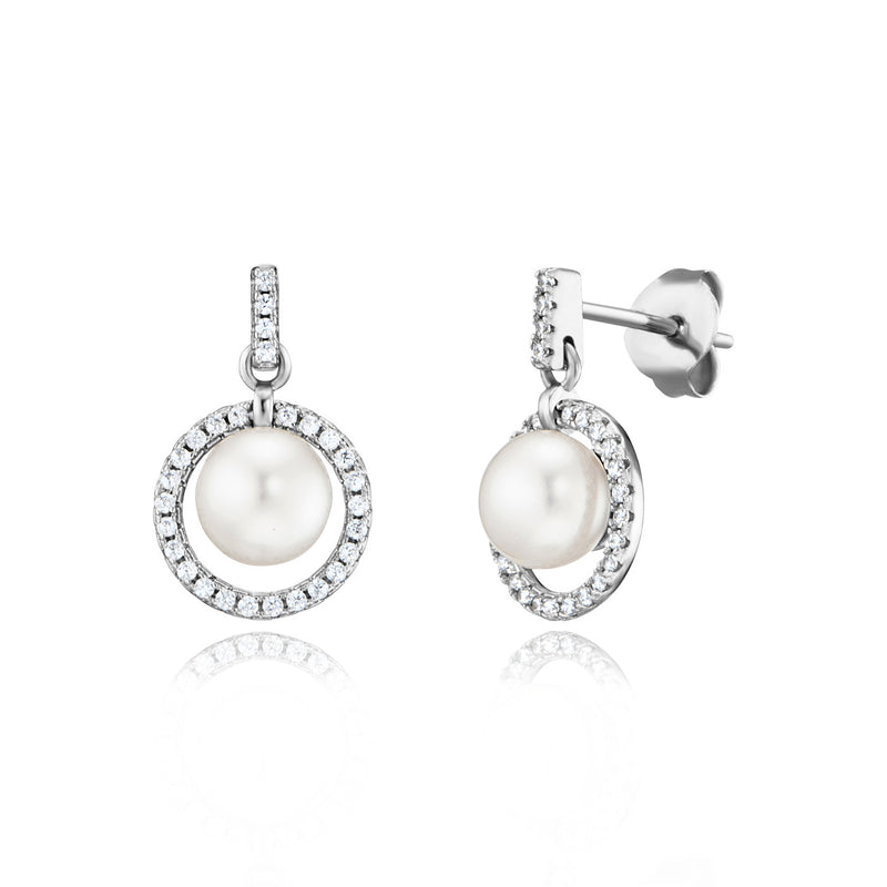 Julie Julsen Ohrstecker CIRCLE PEARL silber mit 58 weiße Zirkonia