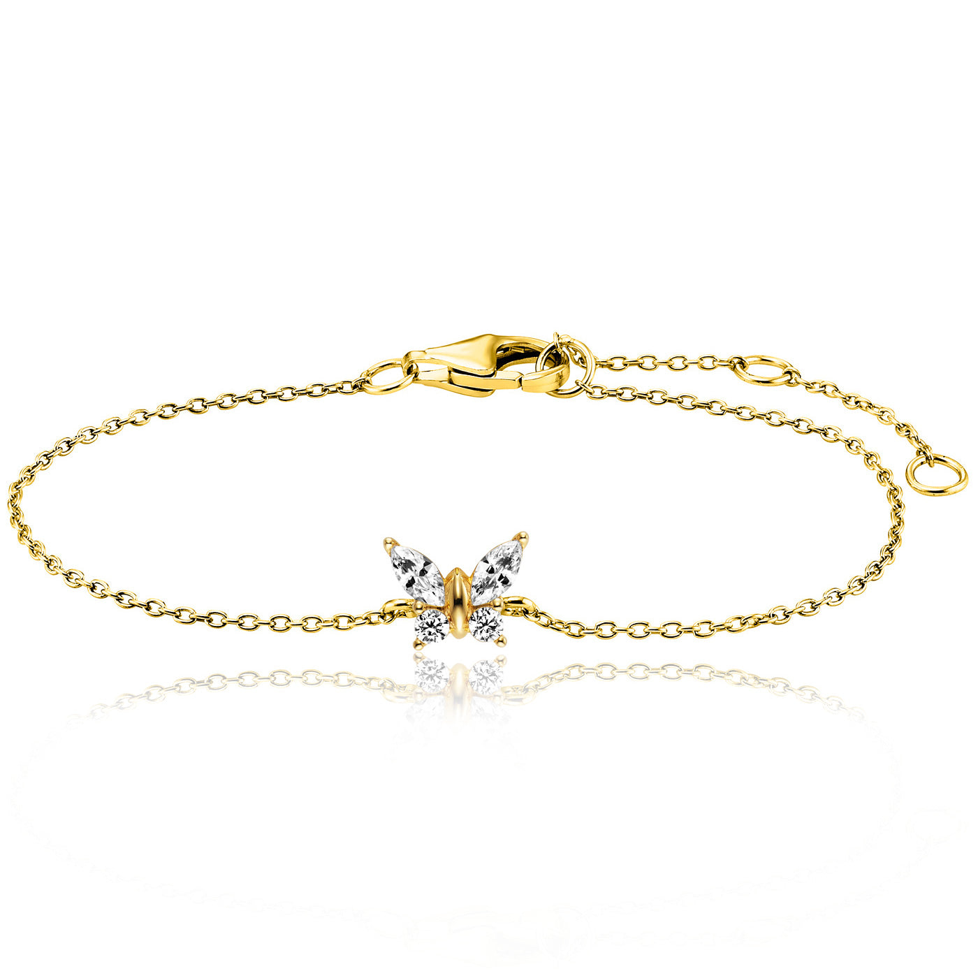 Julie Julsen KIDS Armband BUTTERFLY Silber vergoldet mit 4 weißen Zirkonia