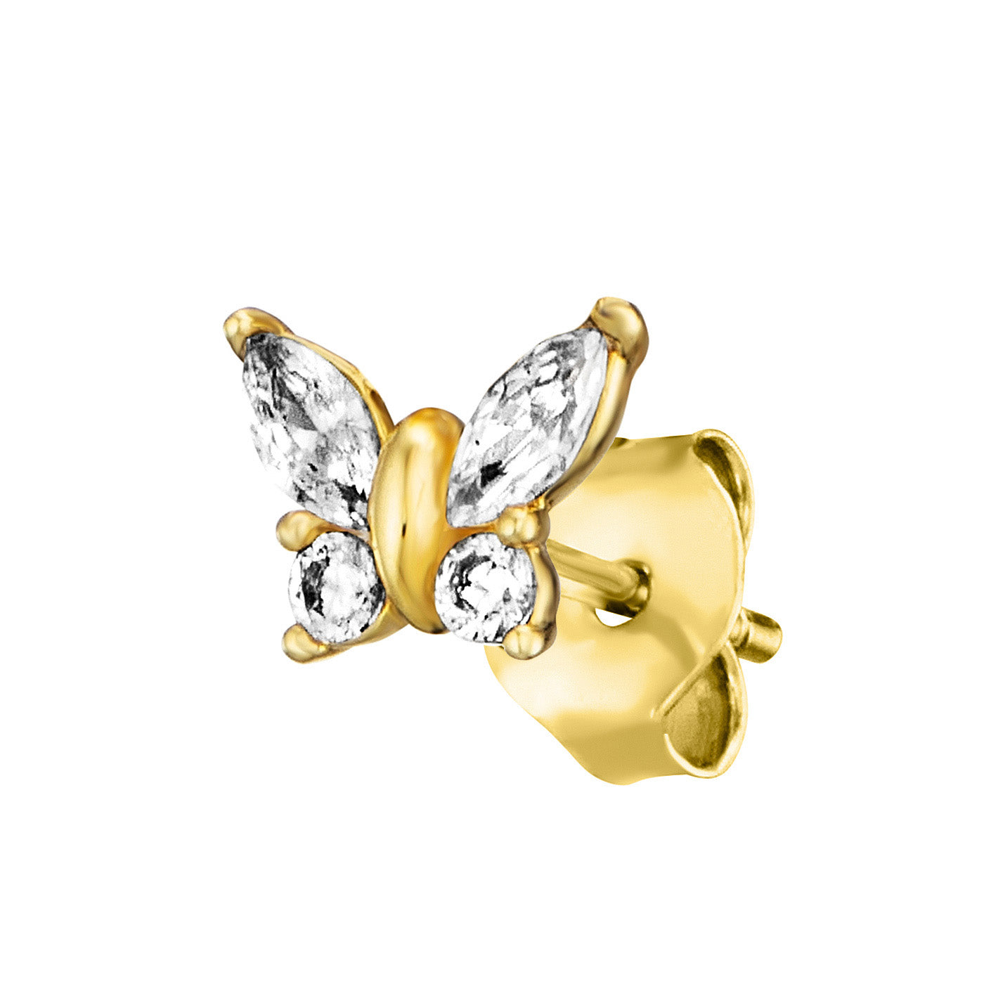 Julie Julsen KIDS Ohrstecker BUTTERFLY Silber vergoldet mit 8 weißen Zirkonia