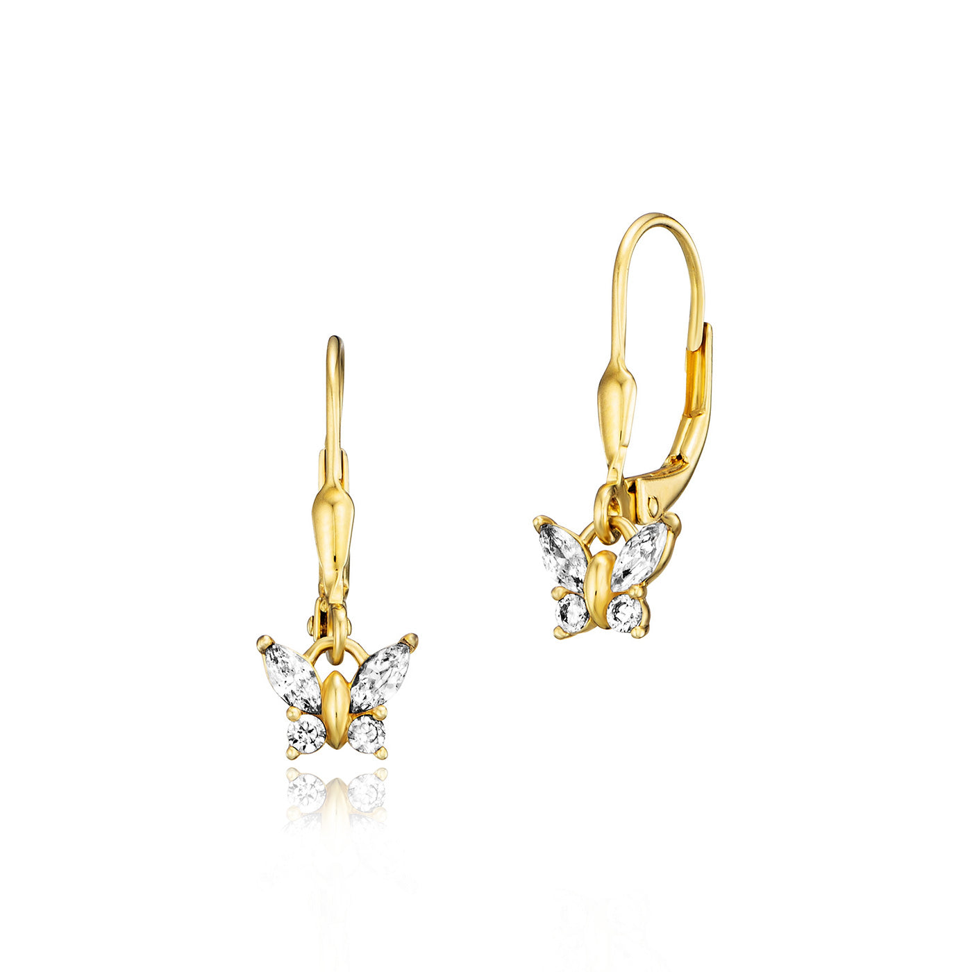 Julie Julsen KIDS Ohrhänger BUTTERFLY Silber vergoldet mit 8 weißen Zirkonia