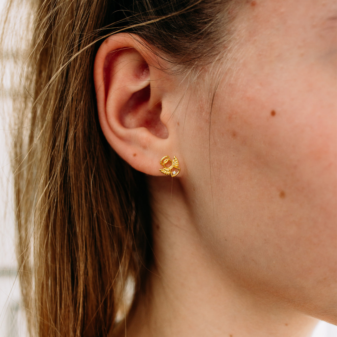 Julie Julsen KIDS Ohrstecker ANGEL Silber vergoldet mit 2 weißen Zirkonia