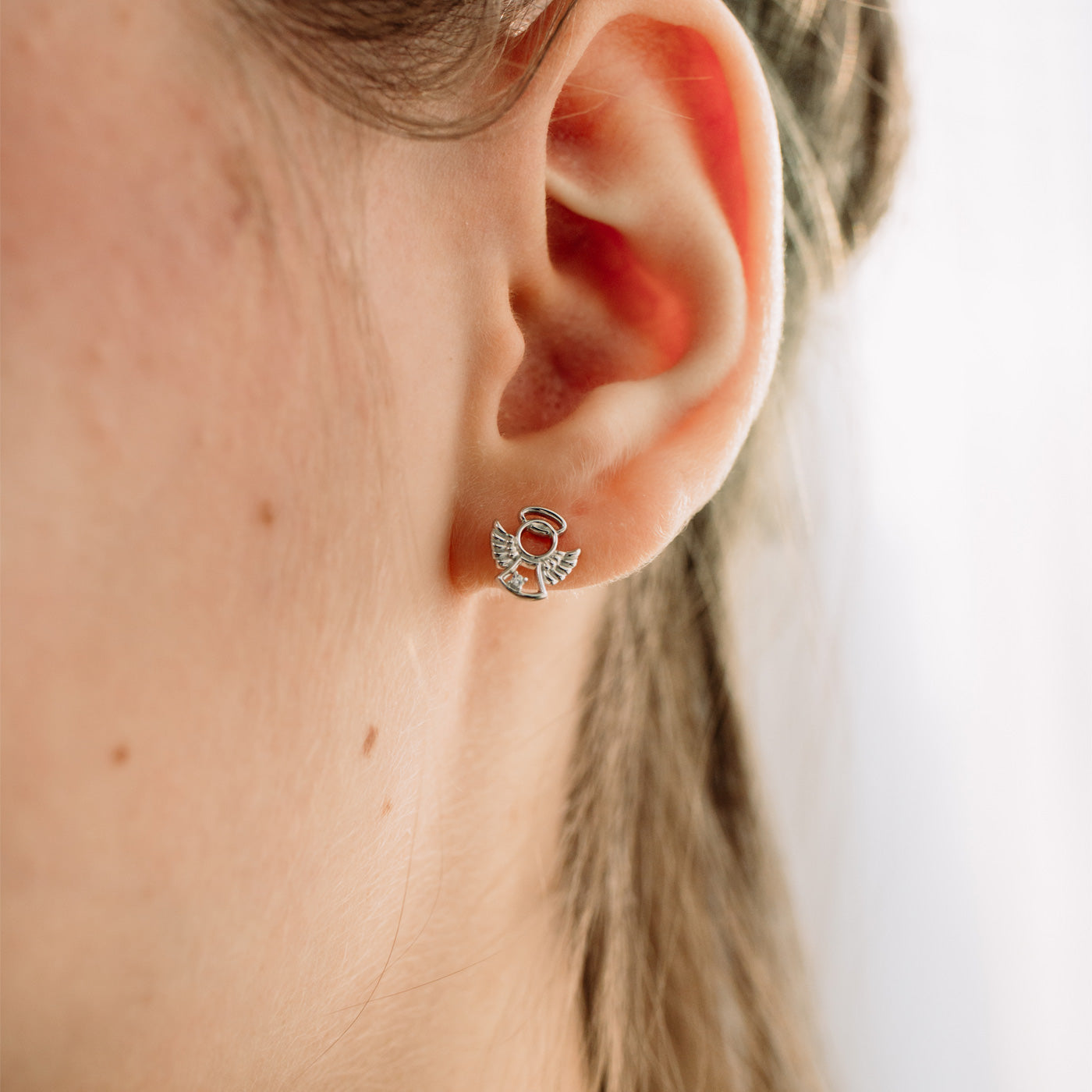 Julie Julsen KIDS Ohrstecker ANGEL Silber rhodiniert mit 2 weißen Zirkonia