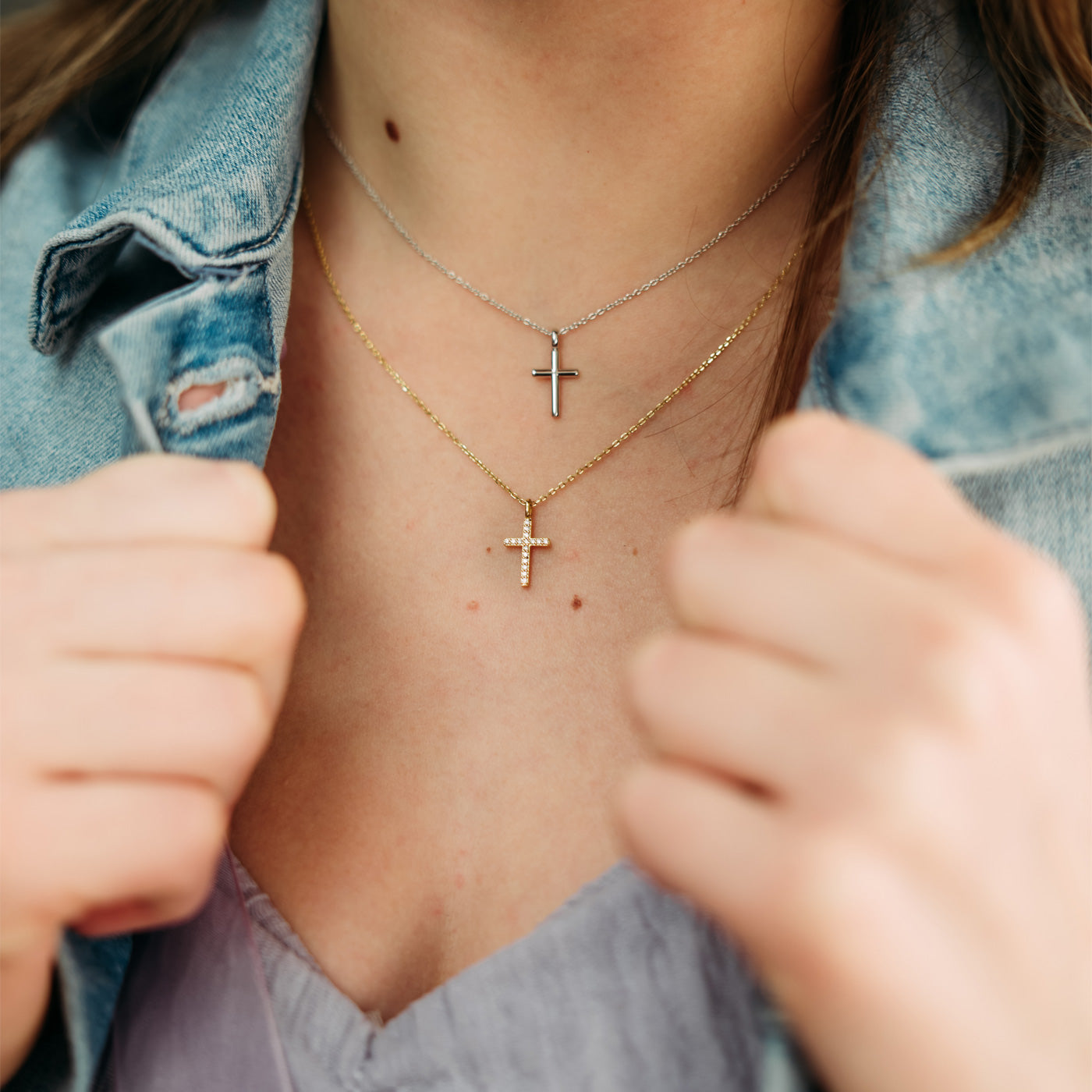 Julie Julsen KIDS Kette mit Anhänger SPARKLING CROSS Silber vergoldet