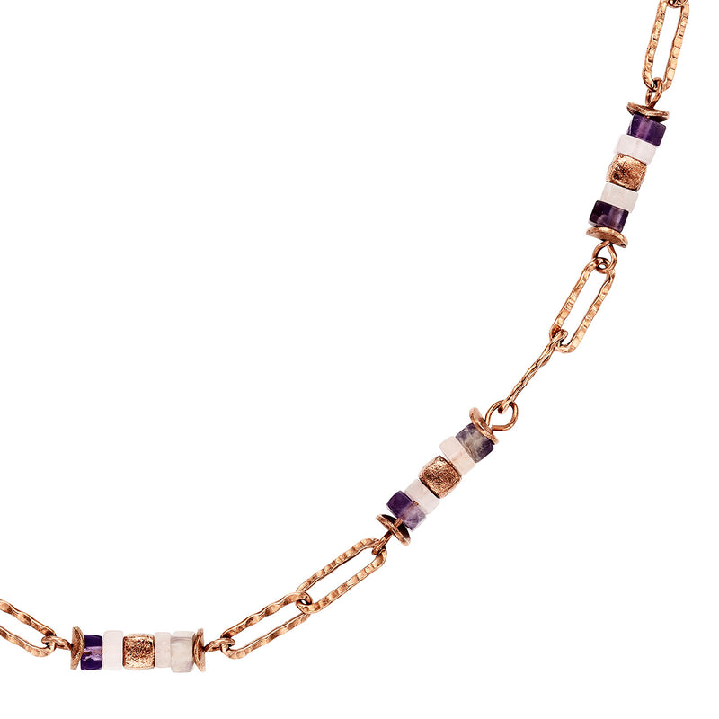 Julie Julsen Loving Stones Kette aus 36 lila Edelsteinen - Amethyst , Rosenquarz