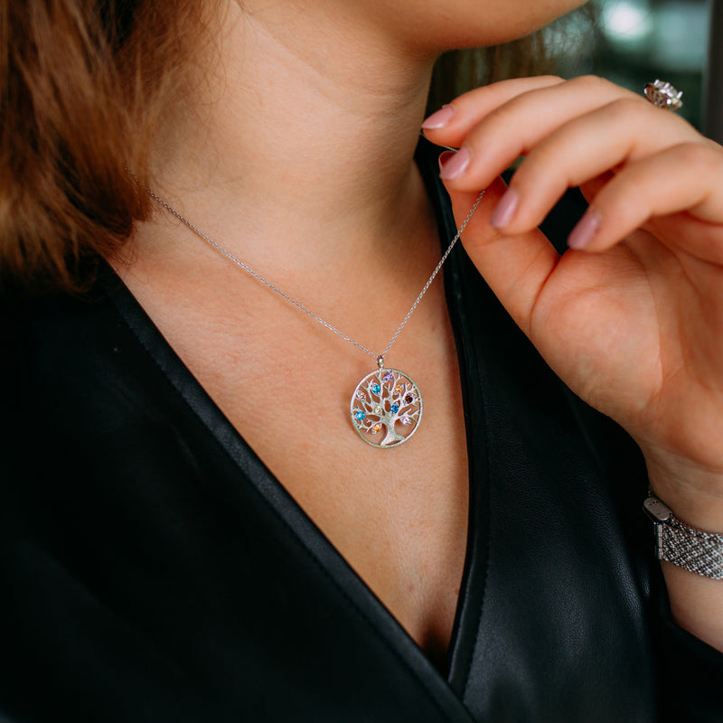 Julie Julsen Kette mit Anhänger LEBENSBAUM silber mit 10 bunten Zirkon