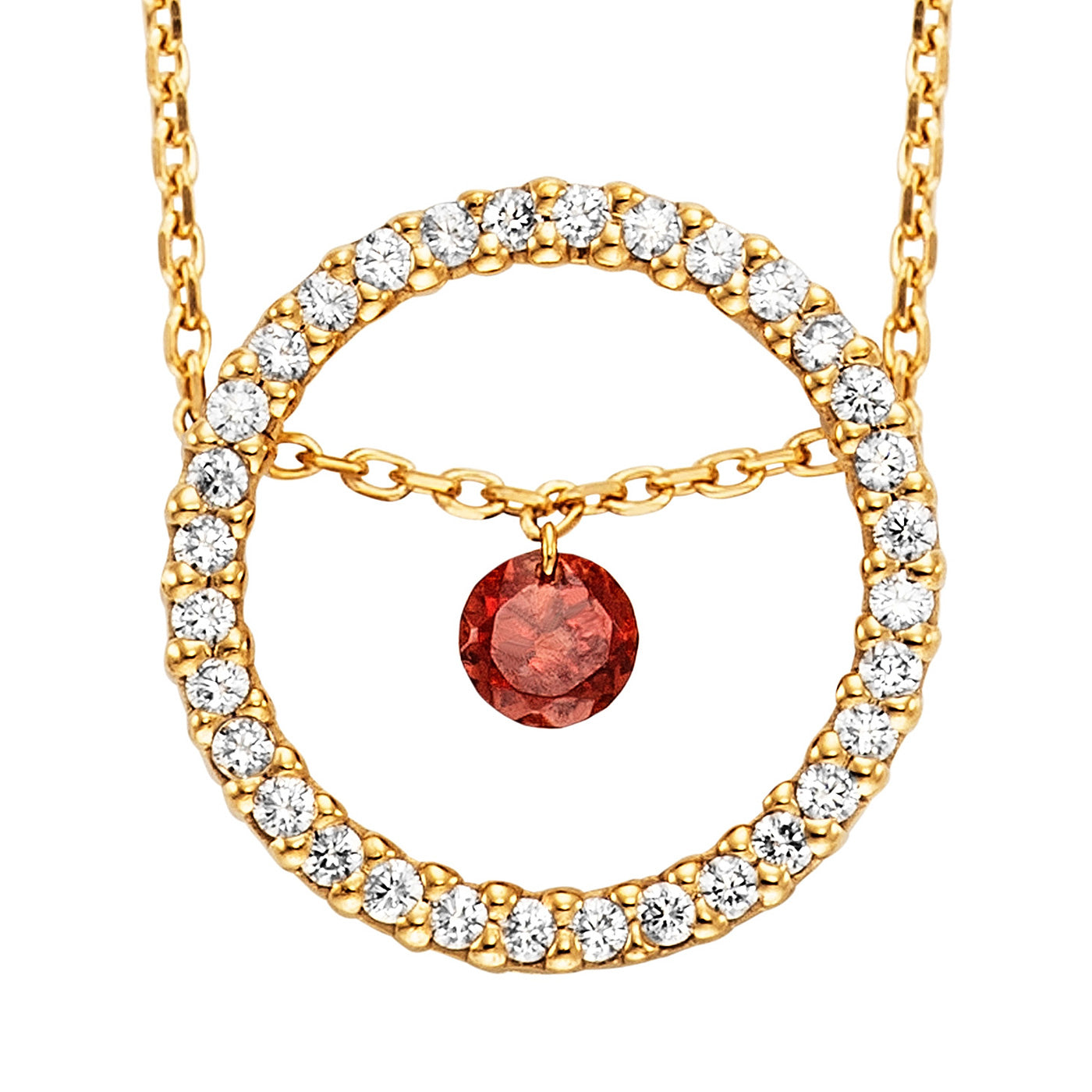 Julie Julsen Kette mit Anhänger MOVING STONE vergoldet mit 32 Zirkonia und 1 roten Granat