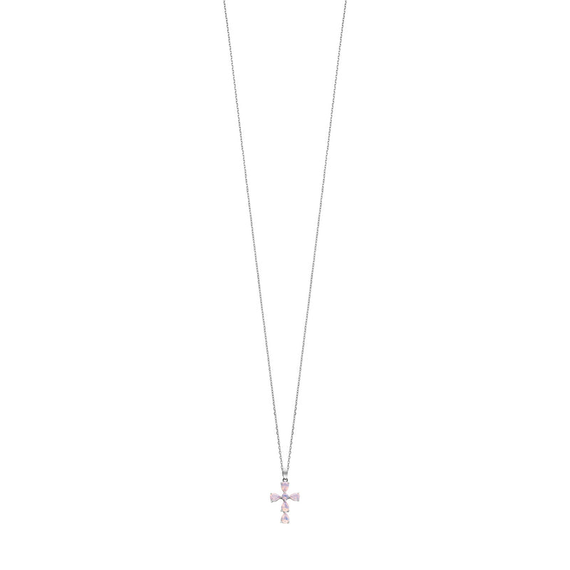 Julie Julsen Kette mit Anhänger KREUZ silber mit 6 Zirkonia perlmutt