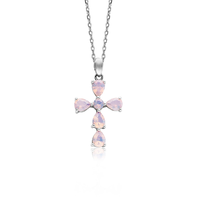 Julie Julsen Kette mit Anhänger KREUZ silber mit 6 Zirkonia perlmutt