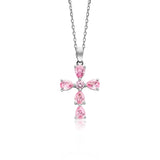 Julie Julsen Kette mit Anhänger KREUZ silber mit 6 rosa Zirkonia