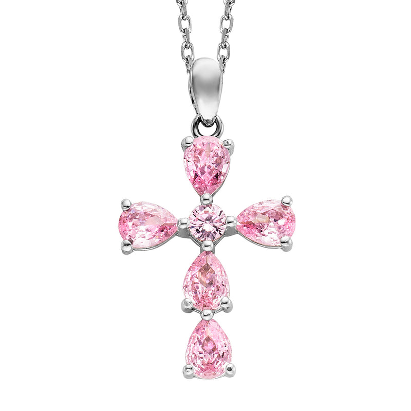 Julie Julsen Kette mit Anhänger KREUZ silber mit 6 rosa Zirkonia