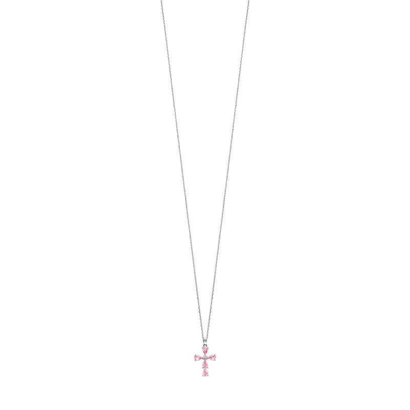 Julie Julsen Kette mit Anhänger KREUZ silber mit 6 rosa Zirkonia