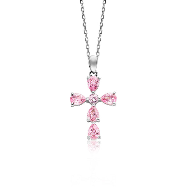 Julie Julsen Kette mit Anhänger KREUZ silber mit 6 rosa Zirkonia