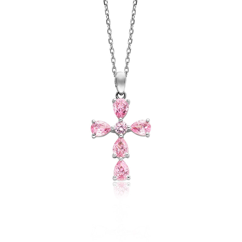 Julie Julsen Kette mit Anhänger KREUZ silber mit 6 rosa Zirkonia