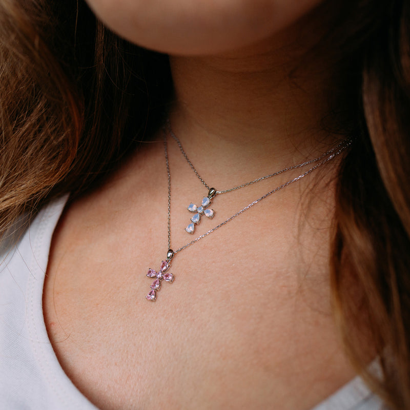 Julie Julsen Kette mit Anhänger KREUZ silber mit 6 rosa Zirkonia