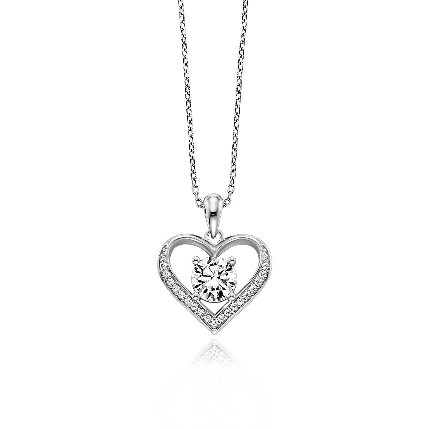 Julie Julsen Kette mit Anhänger HEART Silber rhodiniert mit 20 weißen Zirkonia