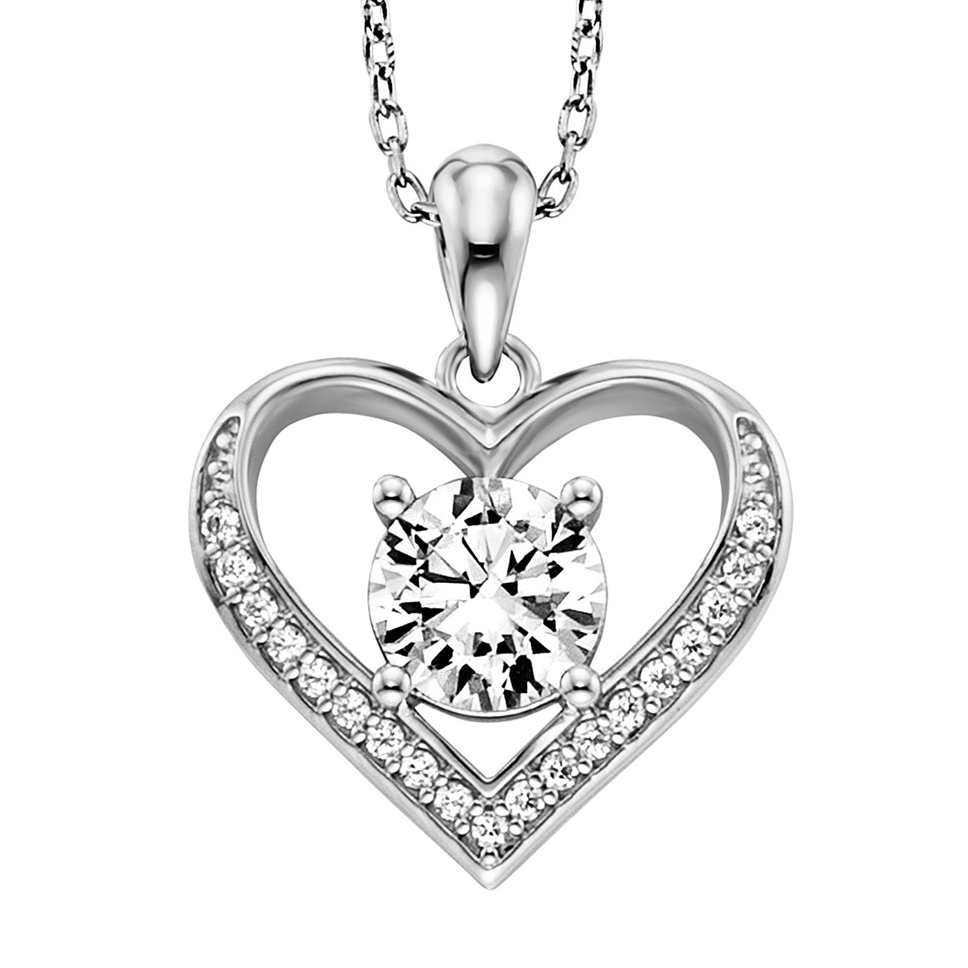 Julie Julsen Kette mit Anhänger HEART Silber rhodiniert mit 20 weißen Zirkonia