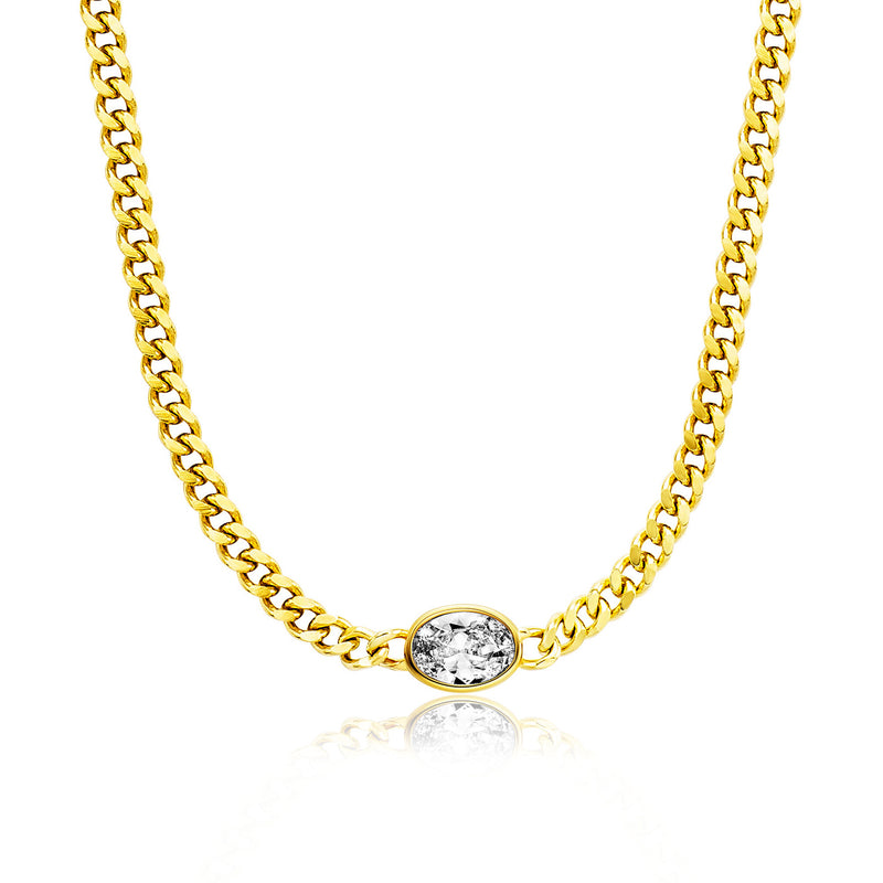 Julie Julsen Kette mit Anhänger OVAL CUT vergoldet mit 1 weißen Zirkonia