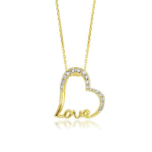 Julie Julsen Kette mit Anhänger HEART LOVE vergoldet mit 14 Zirkonia