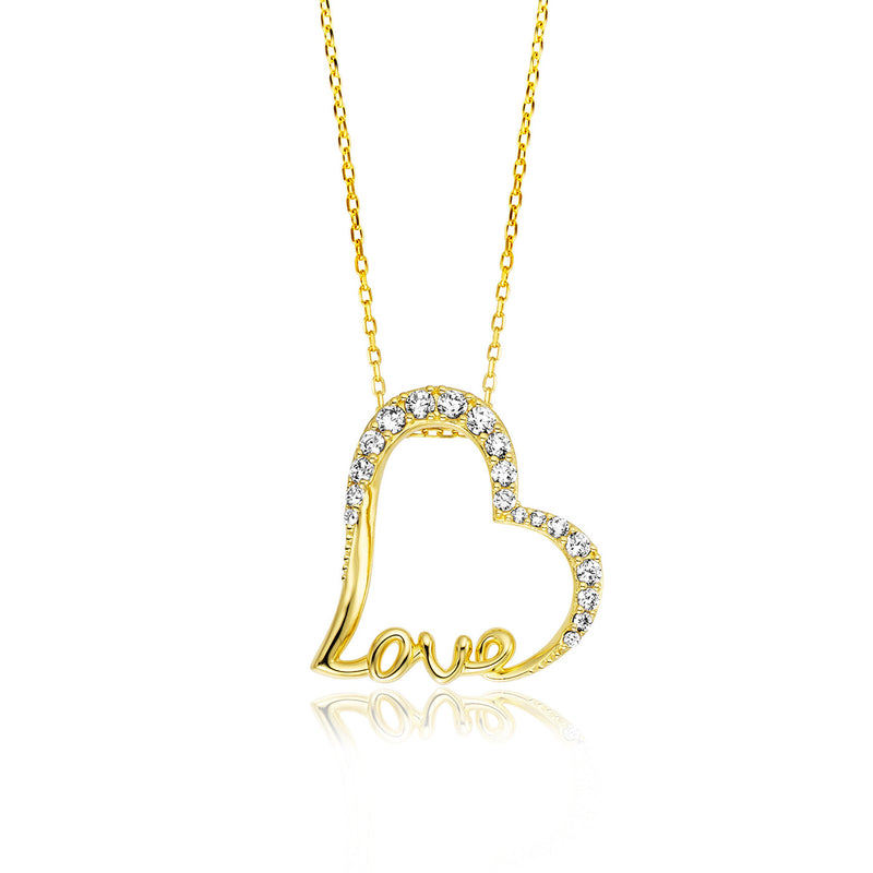 Julie Julsen Kette mit Anhänger HEART LOVE vergoldet mit 14 Zirkonia