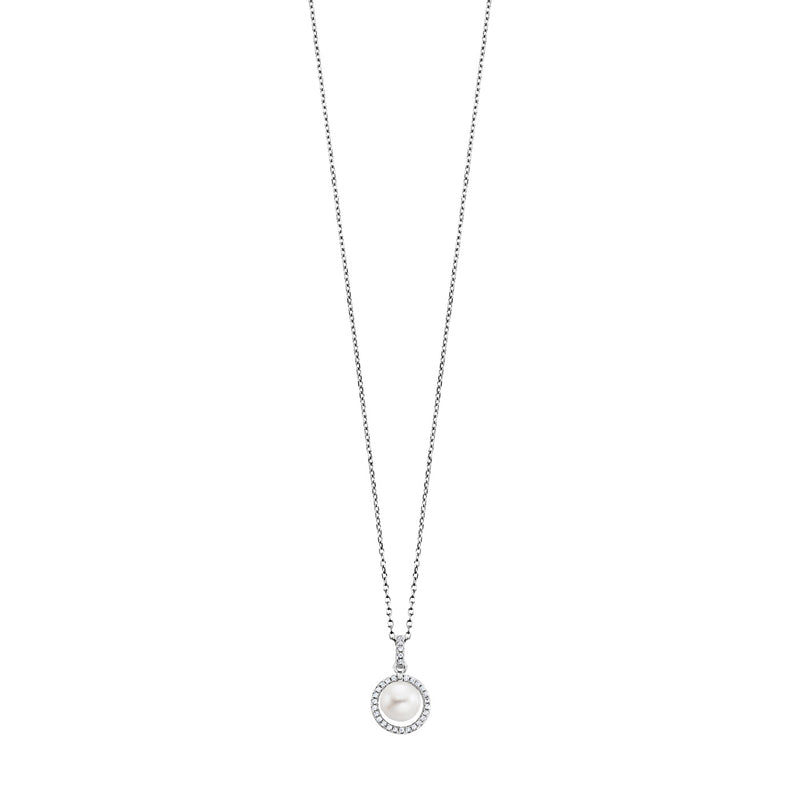Julie Julsen Kette mit Anhänger CIRCLE PEARL silber mit 30 weiße Zirkonia