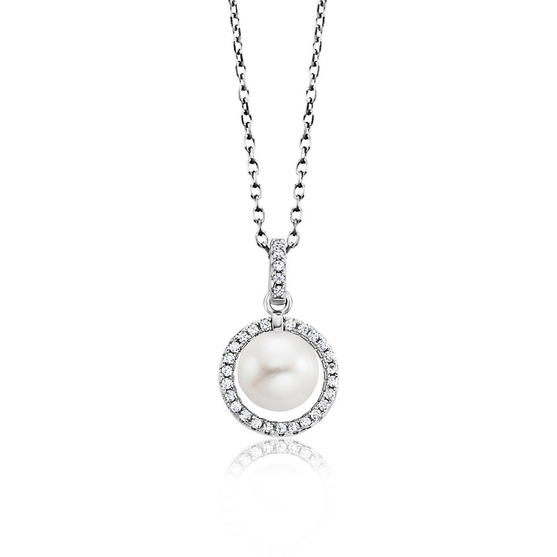 Julie Julsen Kette mit Anhänger CIRCLE PEARL silber mit 30 weiße Zirkonia