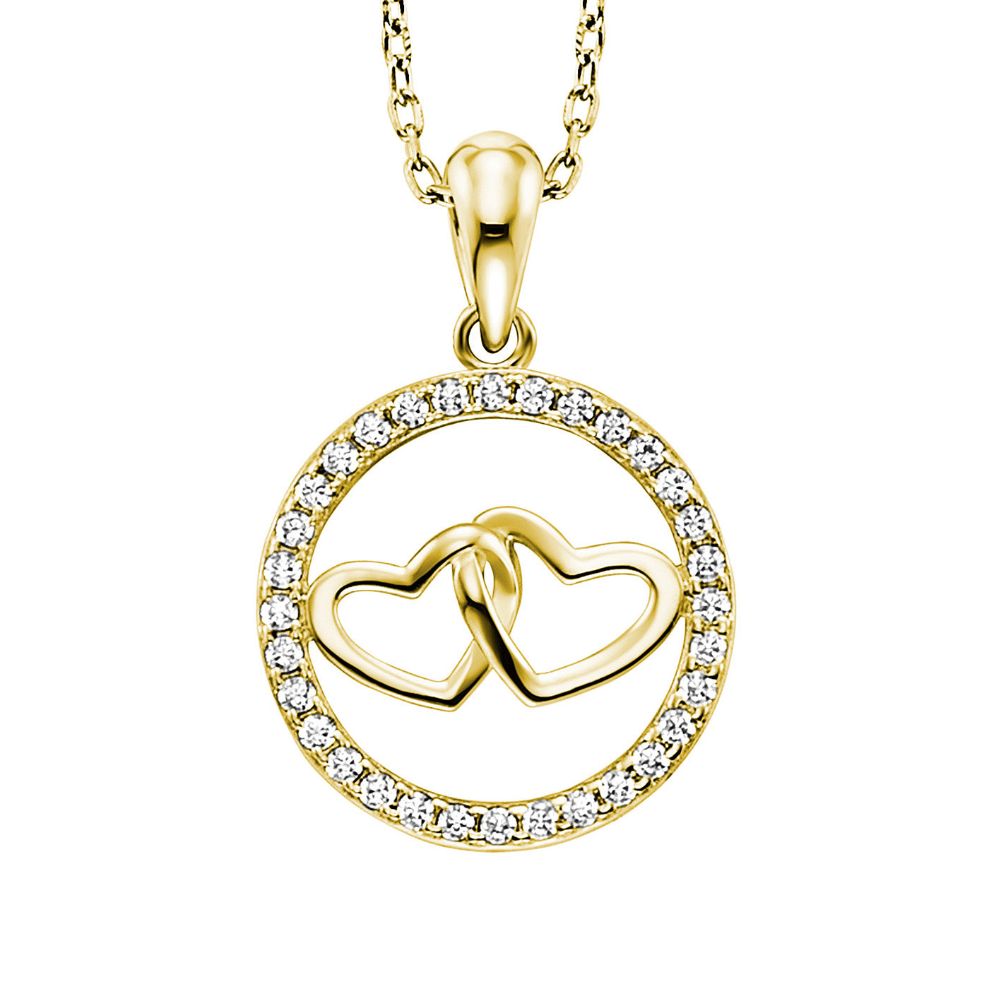 Julie Julsen Kette mit Anhänger 2-HEARTS Silber vergoldet mit 32 weißen Zirkonia