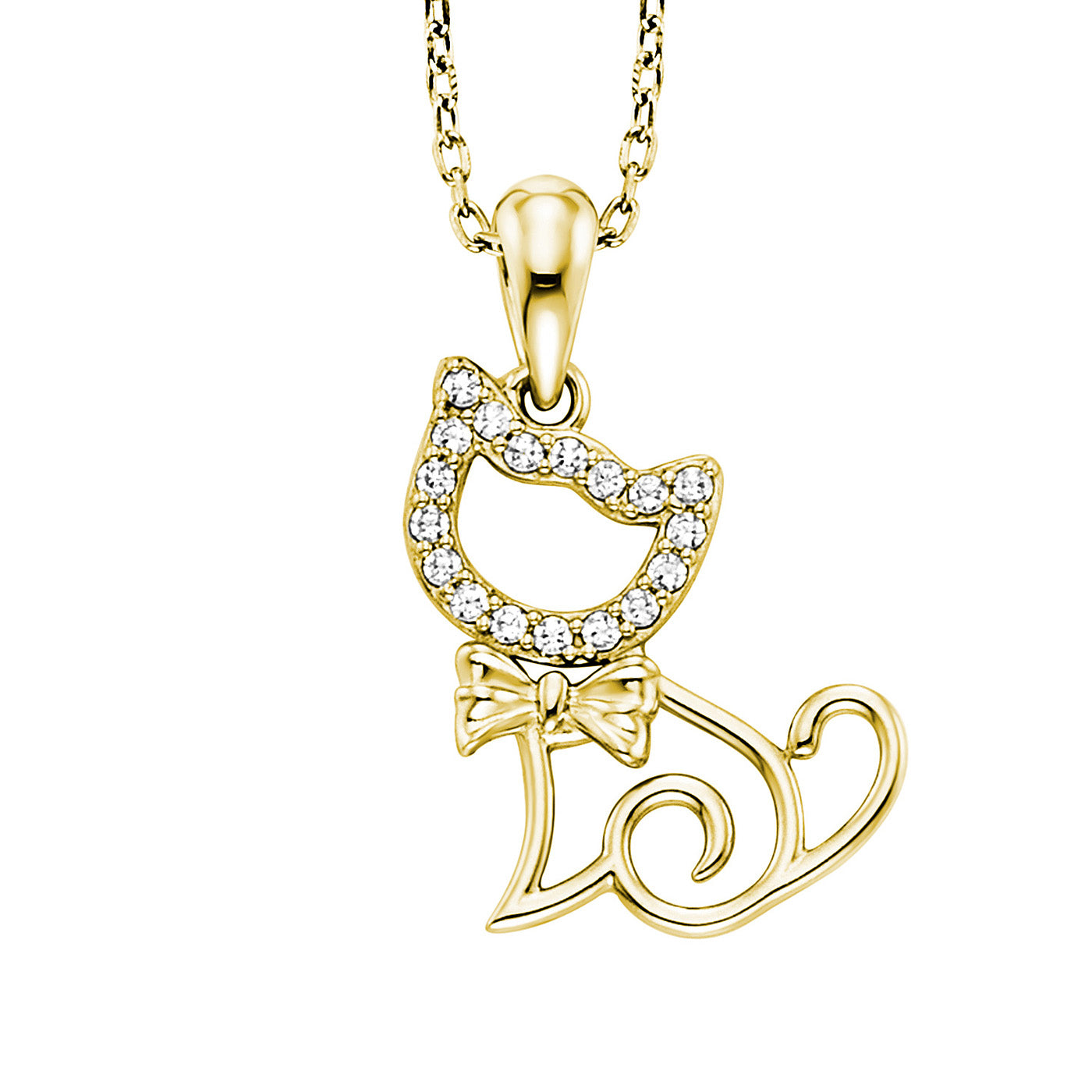 Julie Julsen Kette mit Anhänger CAT Silber vergoldet mit 18 weißen Zirkonia